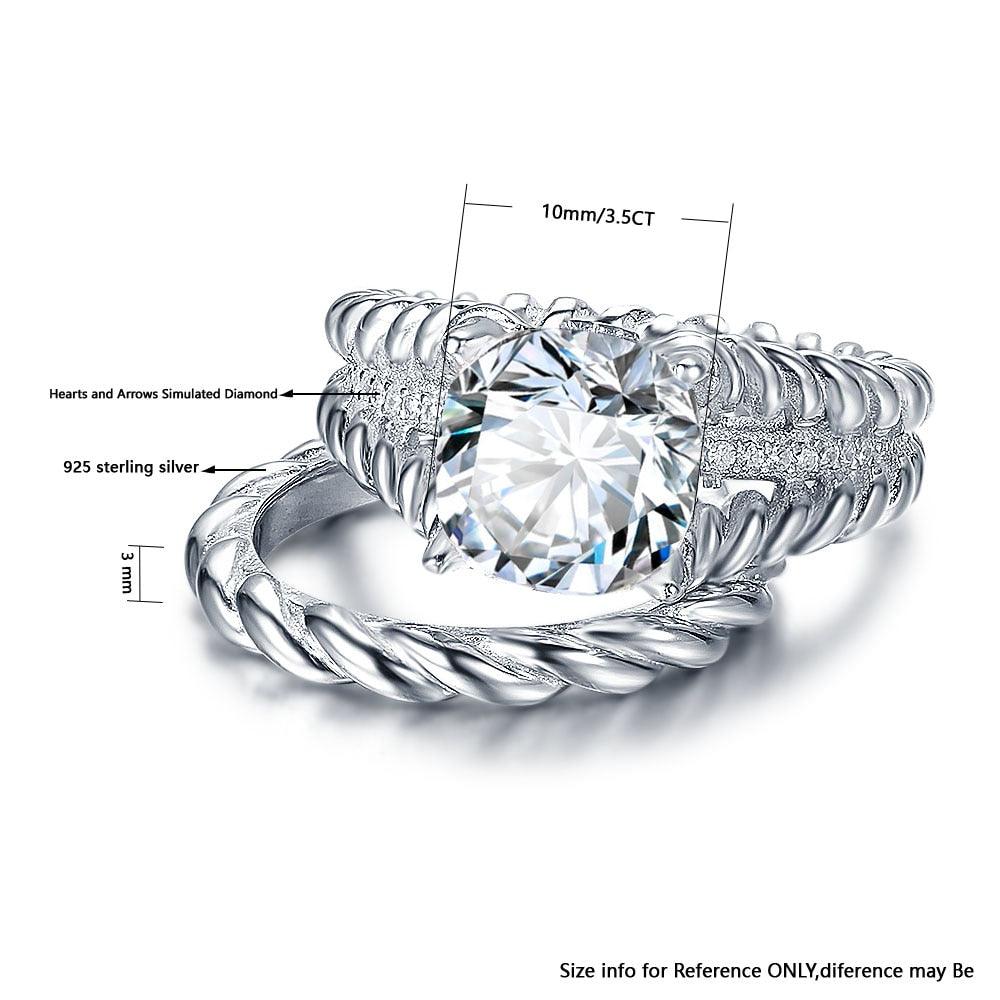 925 Sterling Silver Hemp Rope Ring Sets with Cubic Zirconia Hearts & Arrows Stone for Women - Personalized Jewel