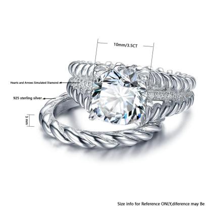 925 Sterling Silver Hemp Rope Ring Sets with Cubic Zirconia Hearts & Arrows Stone for Women - Personalized Jewel