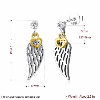 925 Sterling Silver Hollow Wing with Heart Dangling Stud Earrings, Trendy Party Jewelry for Women - Personalized Jewel