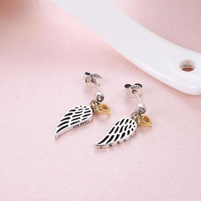 925 Sterling Silver Hollow Wing with Heart Dangling Stud Earrings, Trendy Party Jewelry for Women - Personalized Jewel
