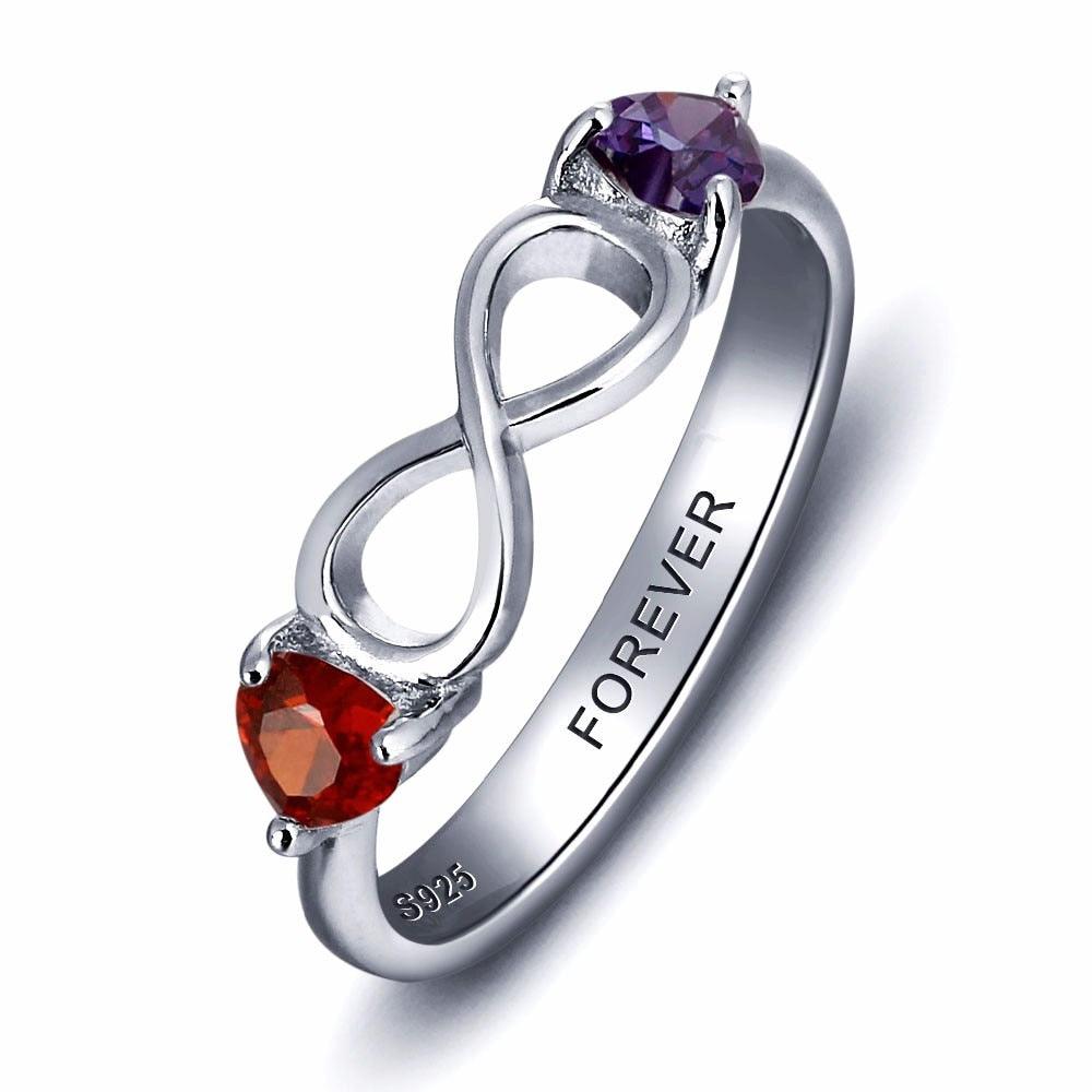 925 Sterling Silver Infinity Double Heart Birthstone Rings, Customized Jewelry Gift for Women - Personalized Jewel
