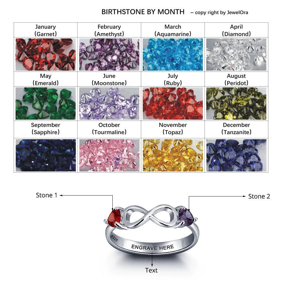 925 Sterling Silver Infinity Double Heart Birthstone Rings, Customized Jewelry Gift for Women - Personalized Jewel