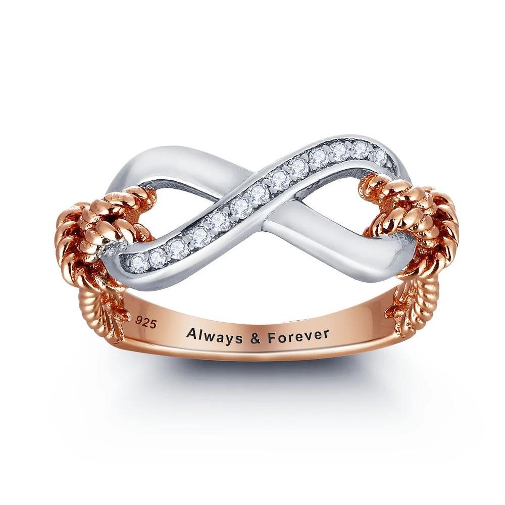 925 Sterling Silver Infinity Ring for Women - Cubic Zirconia Fairy Pattern Inner Engraving Ring-Personalized Jewels