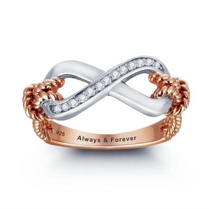 925 Sterling Silver Infinity Ring for Women - Cubic Zirconia Fairy Pattern Inner Engraving Ring - Personalized Jewel