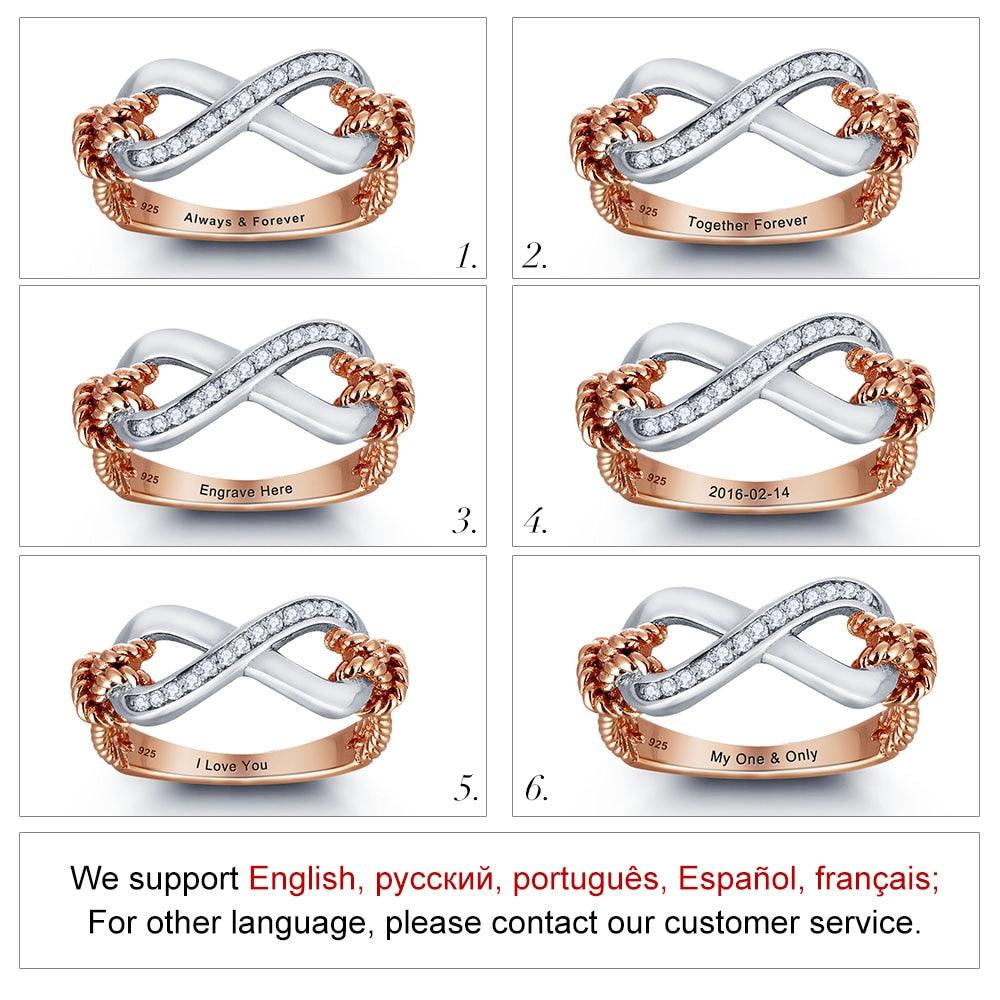 925 Sterling Silver Infinity Ring for Women - Cubic Zirconia Fairy Pattern Inner Engraving Ring - Personalized Jewel