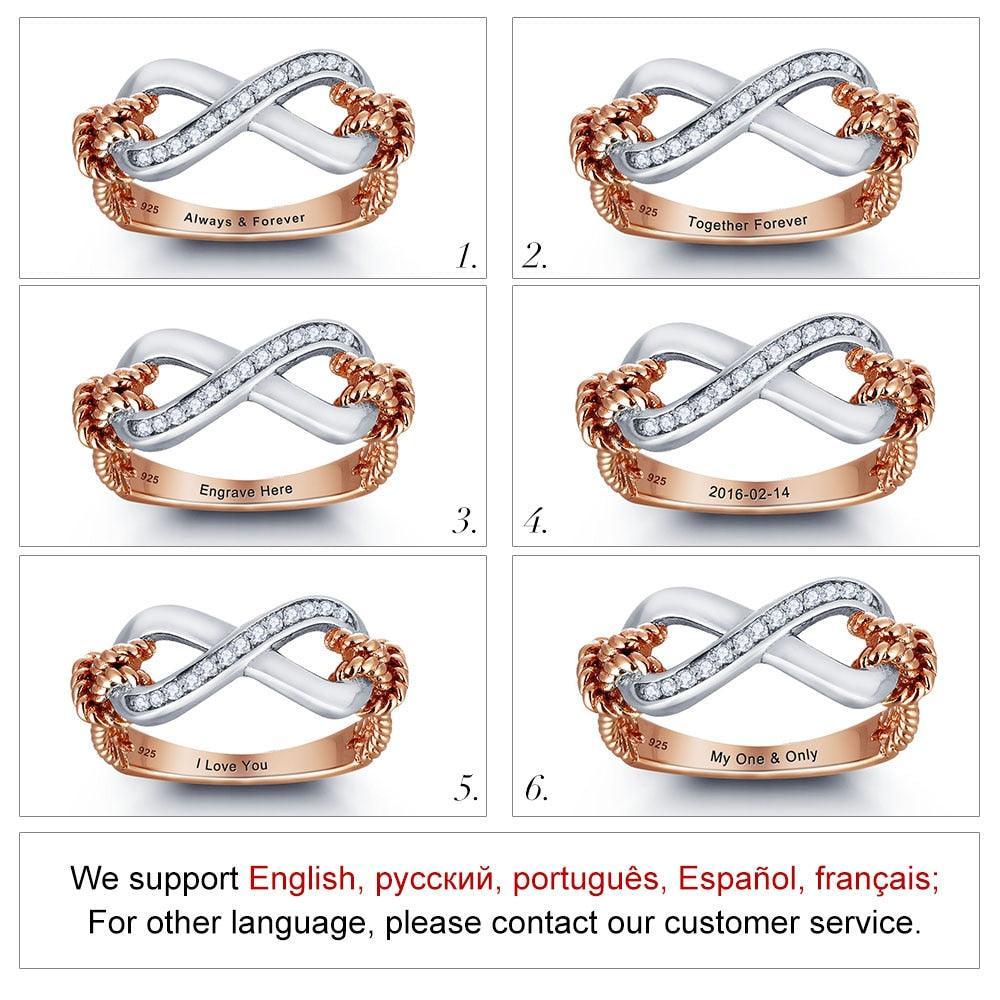 925 Sterling Silver Infinity Ring for Women - Cubic Zirconia Fairy Pattern Inner Engraving Ring - Personalized Jewel