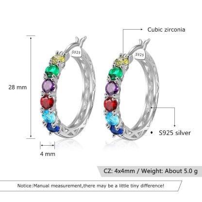 925 Sterling Silver Jewelry- Silver Hoop Earrings for Women- Custom 6 Birthstones Engraved Earrings- Personalized Birthstone Jewelry for Women - Personalized Jewel