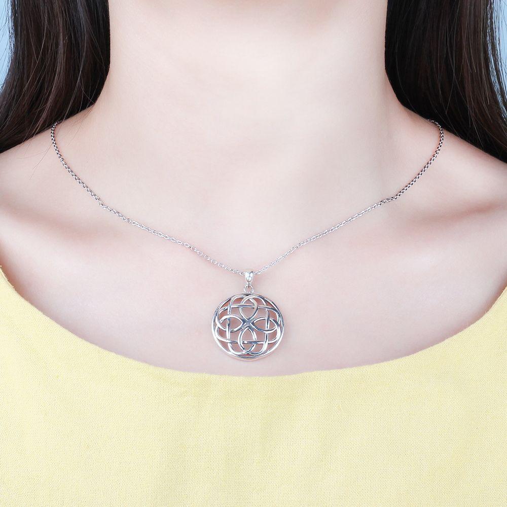 925 Sterling Silver Large Round Pendant Necklace, Geometric Pattern, Fashion Jewelry for Women - Personalized Jewel