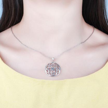 925 Sterling Silver Large Round Pendant Necklace, Geometric Pattern, Fashion Jewelry for Women - Personalized Jewel