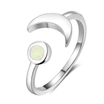 925 Sterling Silver Moon Shape Opal Stone Adjustable Ring, Fashion Jewelry Gift for Women - Personalized Jewel
