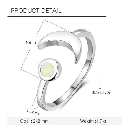 925 Sterling Silver Moon Shape Opal Stone Adjustable Ring, Fashion Jewelry Gift for Women - Personalized Jewel