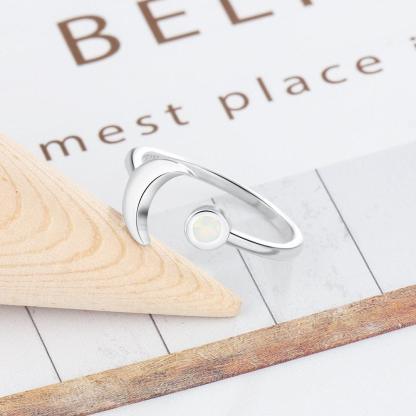925 Sterling Silver Moon Shape Opal Stone Adjustable Ring, Fashion Jewelry Gift for Women - Personalized Jewel