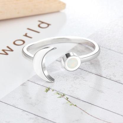925 Sterling Silver Moon Shape Opal Stone Adjustable Ring, Fashion Jewelry Gift for Women - Personalized Jewel