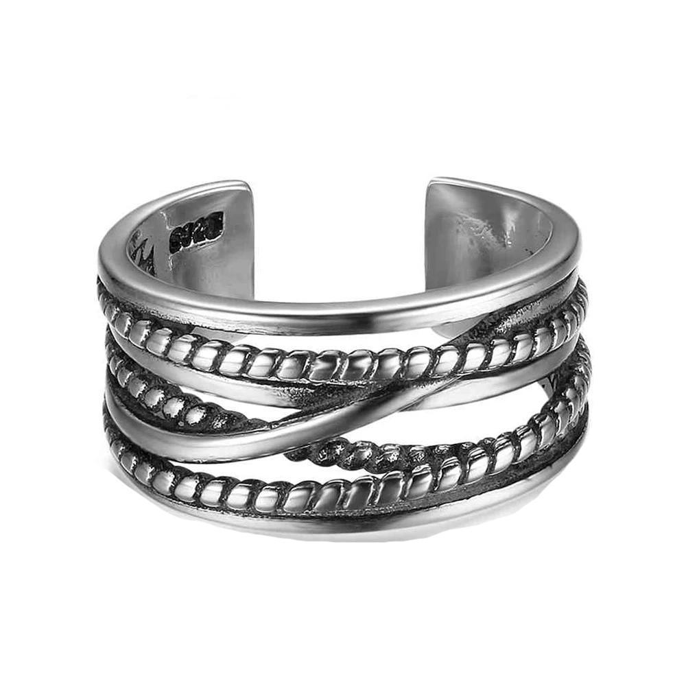 925 Sterling Silver Multi-Layer Winding Twist Open Ring for Women - Personalized Jewel