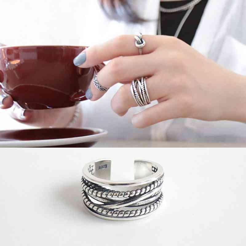 925 Sterling Silver Multi-Layer Winding Twist Open Ring for Women - Personalized Jewel