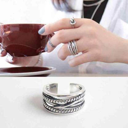 925 Sterling Silver Multi-Layer Winding Twist Open Ring for Women - Personalized Jewel