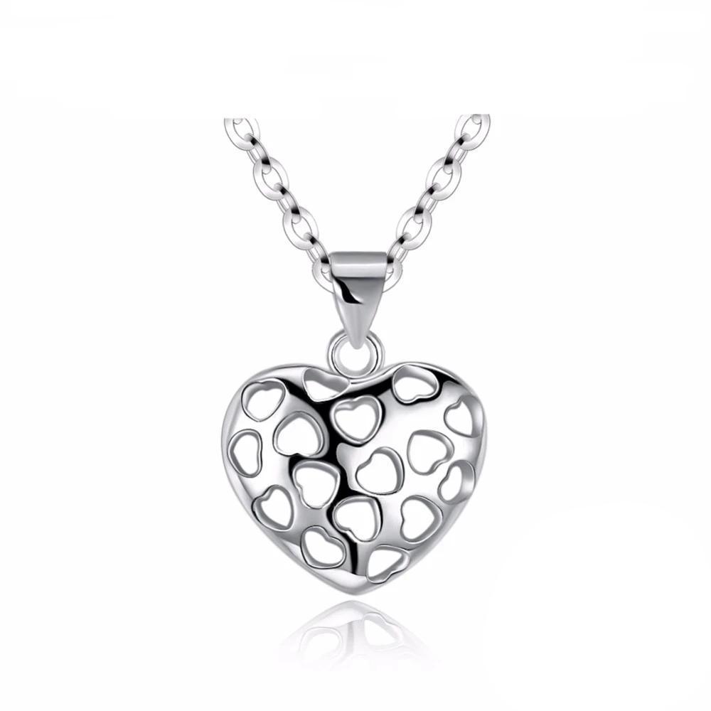 925 Sterling Silver Necklace for Women with Hollow Heart Pendant, Trendy Party Jewelry - Personalized Jewel