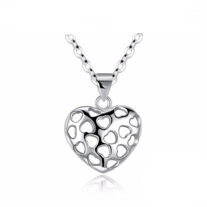 925 Sterling Silver Necklace for Women with Hollow Heart Pendant, Trendy Party Jewelry - Personalized Jewel
