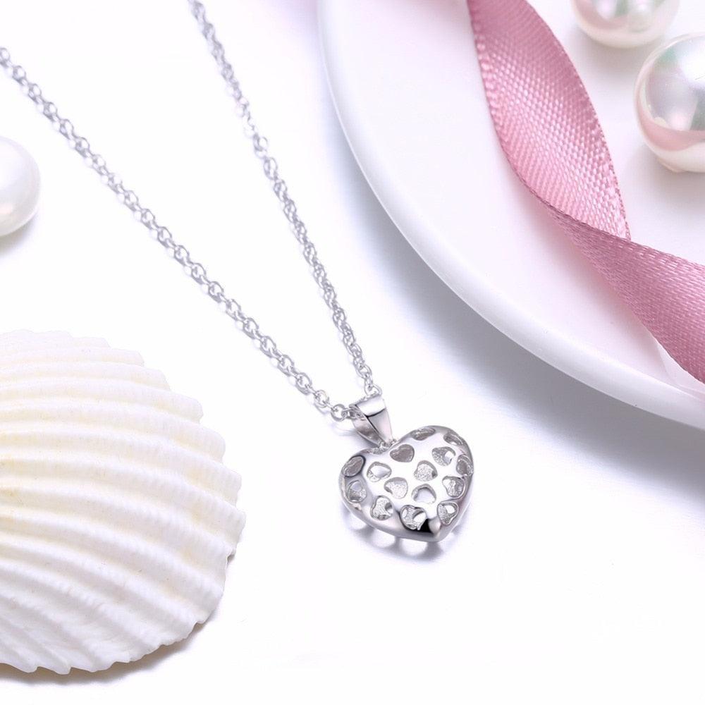 925 Sterling Silver Necklace for Women with Hollow Heart Pendant, Trendy Party Jewelry - Personalized Jewel