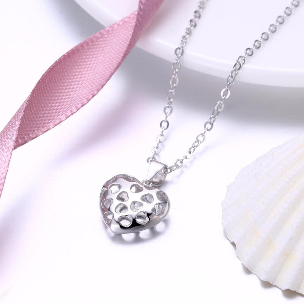 925 Sterling Silver Necklace for Women with Hollow Heart Pendant, Trendy Party Jewelry - Personalized Jewel