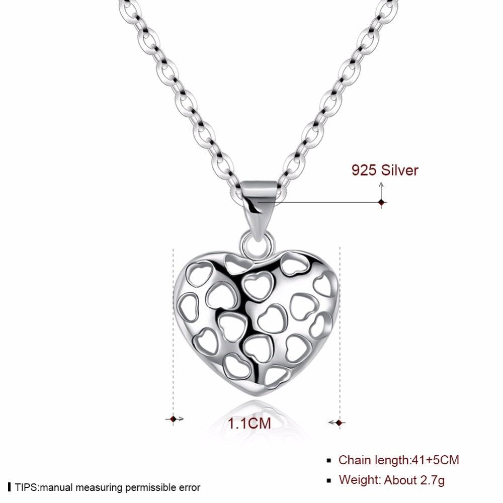925 Sterling Silver Necklace for Women with Hollow Heart Pendant, Trendy Party Jewelry - Personalized Jewel