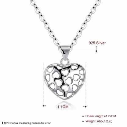 925 Sterling Silver Necklace for Women with Hollow Heart Pendant, Trendy Party Jewelry - Personalized Jewel
