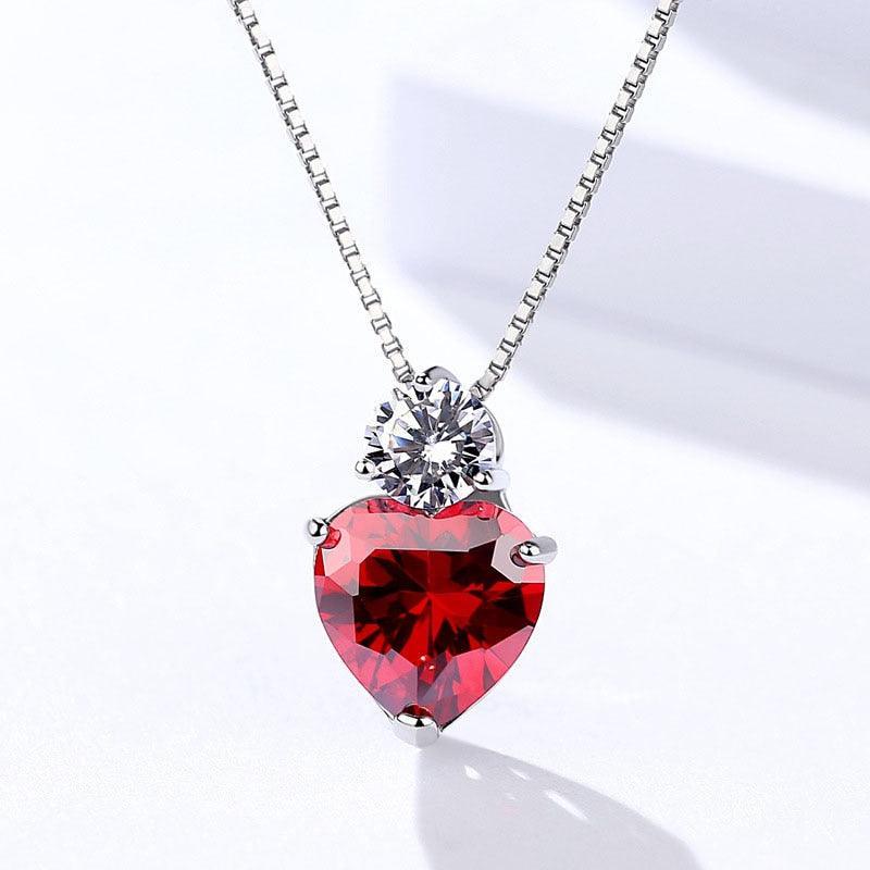 925 Sterling Silver Necklaces Pendants - Stimulated Red Cubic Zirconia Heart Pendant - Valentine's Day Gift - Personalized Jewel
