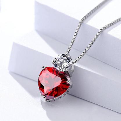 925 Sterling Silver Necklaces Pendants - Stimulated Red Cubic Zirconia Heart Pendant - Valentine's Day Gift - Personalized Jewel