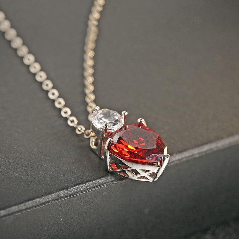 925 Sterling Silver Necklaces Pendants - Stimulated Red Cubic Zirconia Heart Pendant - Valentine's Day Gift - Personalized Jewel