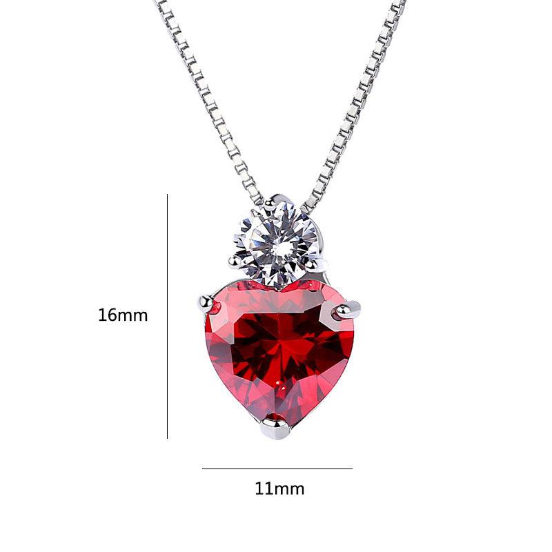 925 Sterling Silver Necklaces Pendants - Stimulated Red Cubic Zirconia Heart Pendant - Valentine's Day Gift - Personalized Jewel
