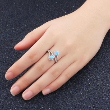 925 Sterling Silver Ocean Style Blue Opal Ring, Elegant Jewelry for Women - Personalized Jewel