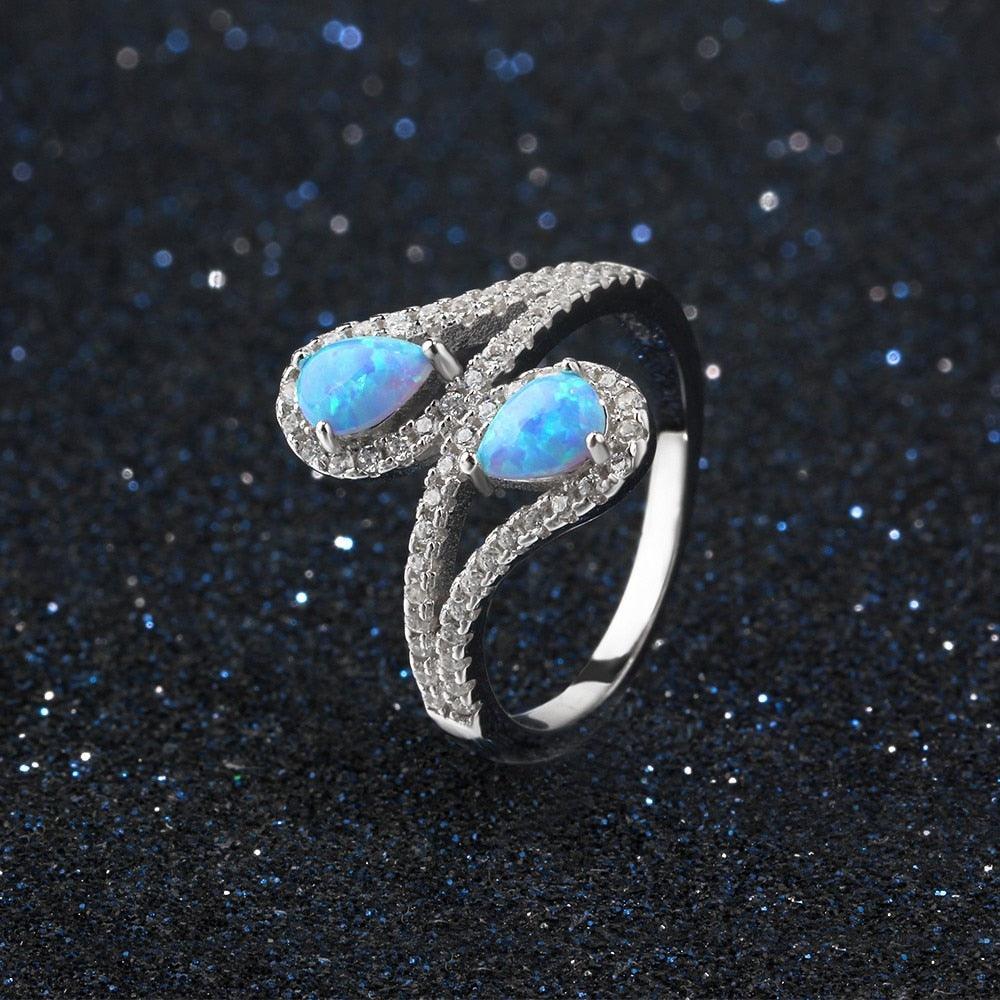 925 Sterling Silver Ocean Style Blue Opal Ring, Elegant Jewelry for Women - Personalized Jewel