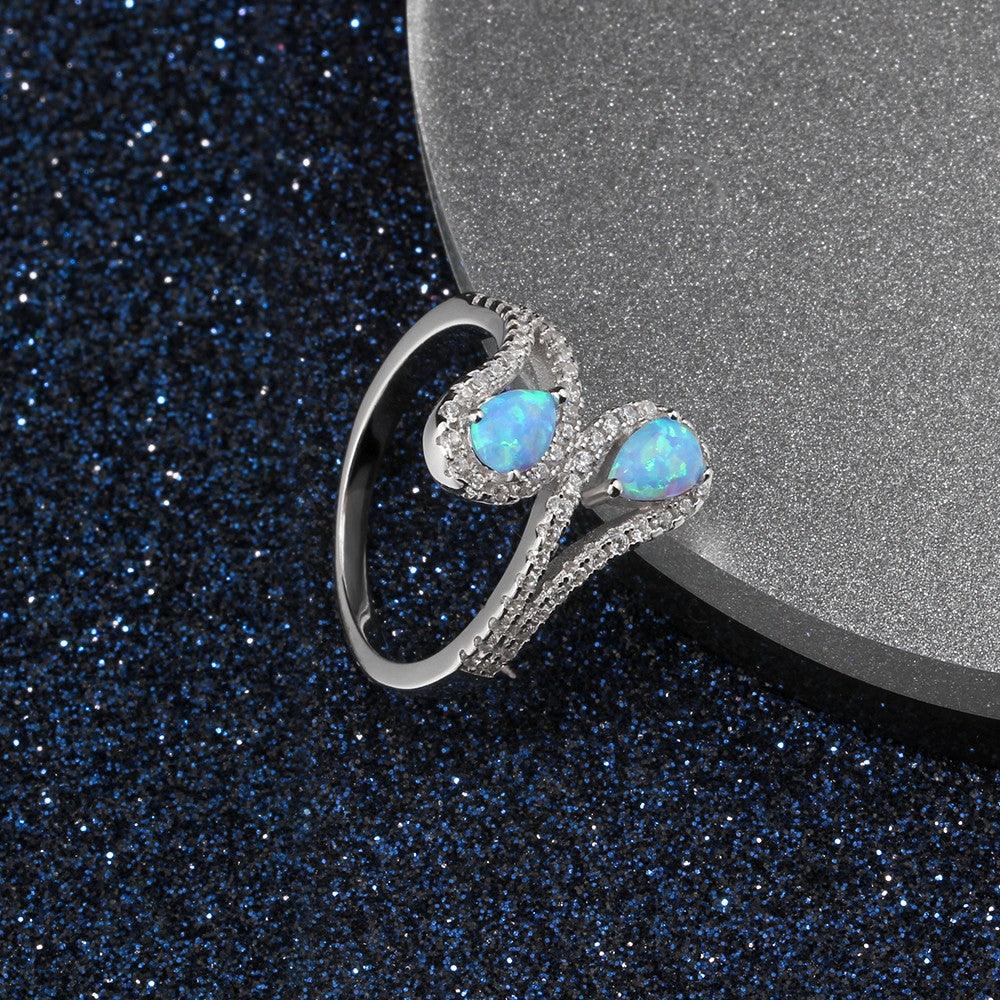 925 Sterling Silver Ocean Style Blue Opal Ring, Elegant Jewelry for Women - Personalized Jewel