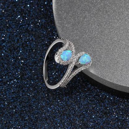 925 Sterling Silver Ocean Style Blue Opal Ring, Elegant Jewelry for Women - Personalized Jewel