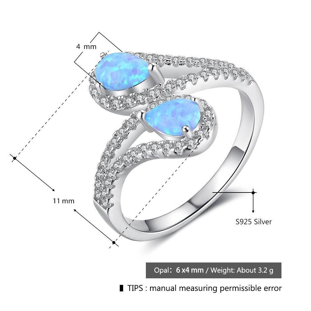 925 Sterling Silver Ocean Style Blue Opal Ring, Elegant Jewelry for Women - Personalized Jewel