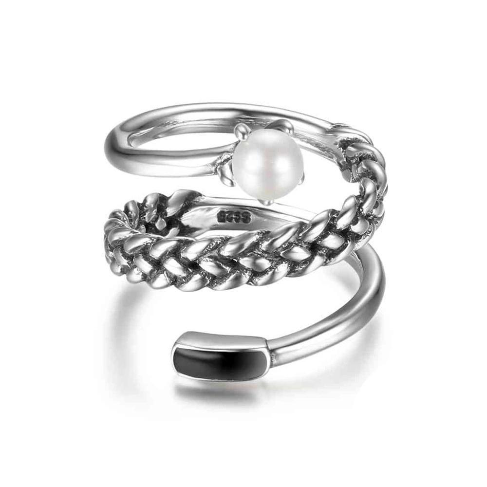 925 Sterling Silver Old Twist Ring for Women with Simulated Pearl - Personalized Jewel