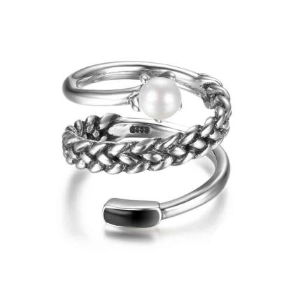 925 Sterling Silver Old Twist Ring for Women with Simulated Pearl - Personalized Jewel