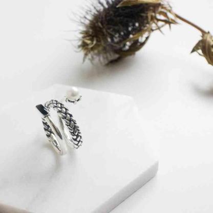 925 Sterling Silver Old Twist Ring for Women with Simulated Pearl - Personalized Jewel