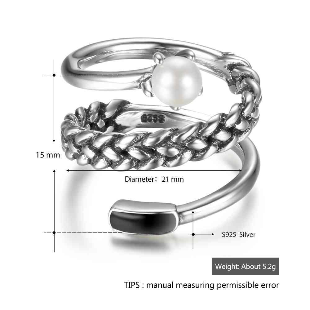 925 Sterling Silver Old Twist Ring for Women with Simulated Pearl - Personalized Jewel