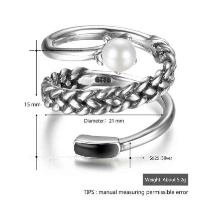 925 Sterling Silver Old Twist Ring for Women with Simulated Pearl - Personalized Jewel