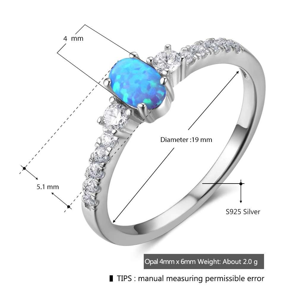 925 Sterling Silver Oval Blue Opal Stone Ring, Fashion Jewelry Gift for Women - Personalized Jewel