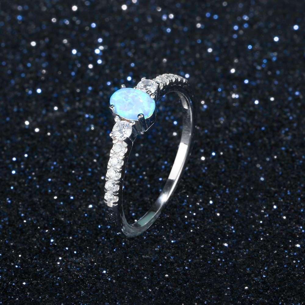 925 Sterling Silver Oval Blue Opal Stone Ring, Fashion Jewelry Gift for Women - Personalized Jewel