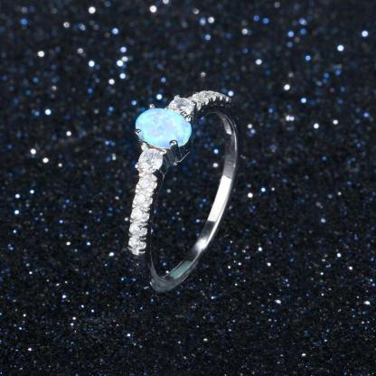 925 Sterling Silver Oval Blue Opal Stone Ring, Fashion Jewelry Gift for Women - Personalized Jewel