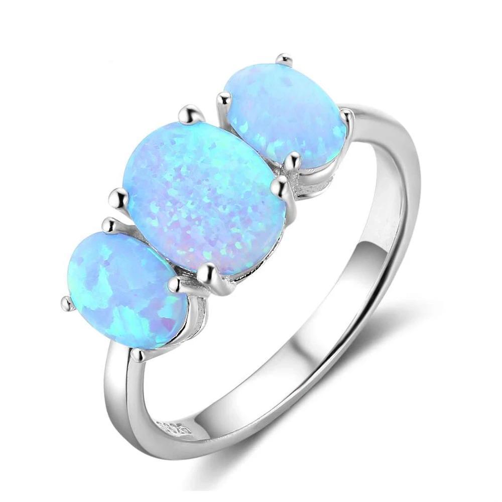 925 Sterling Silver Oval Blue Opal Stone Rings, Classy Jewelry Gift for Women - Personalized Jewel