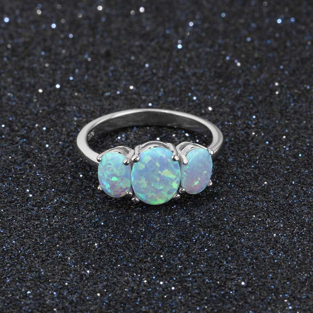 925 Sterling Silver Oval Blue Opal Stone Rings, Classy Jewelry Gift for Women - Personalized Jewel