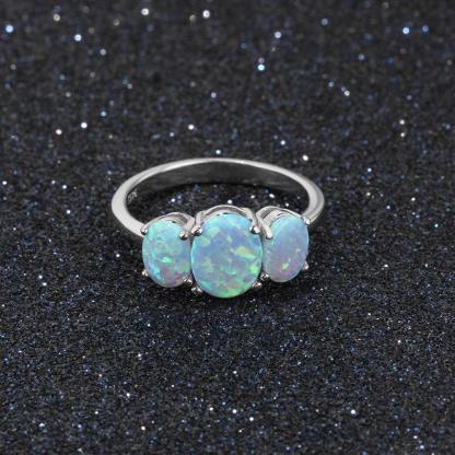 925 Sterling Silver Oval Blue Opal Stone Rings, Classy Jewelry Gift for Women - Personalized Jewel