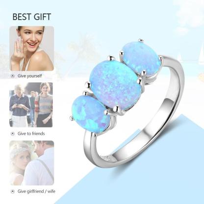 925 Sterling Silver Oval Blue Opal Stone Rings, Classy Jewelry Gift for Women - Personalized Jewel