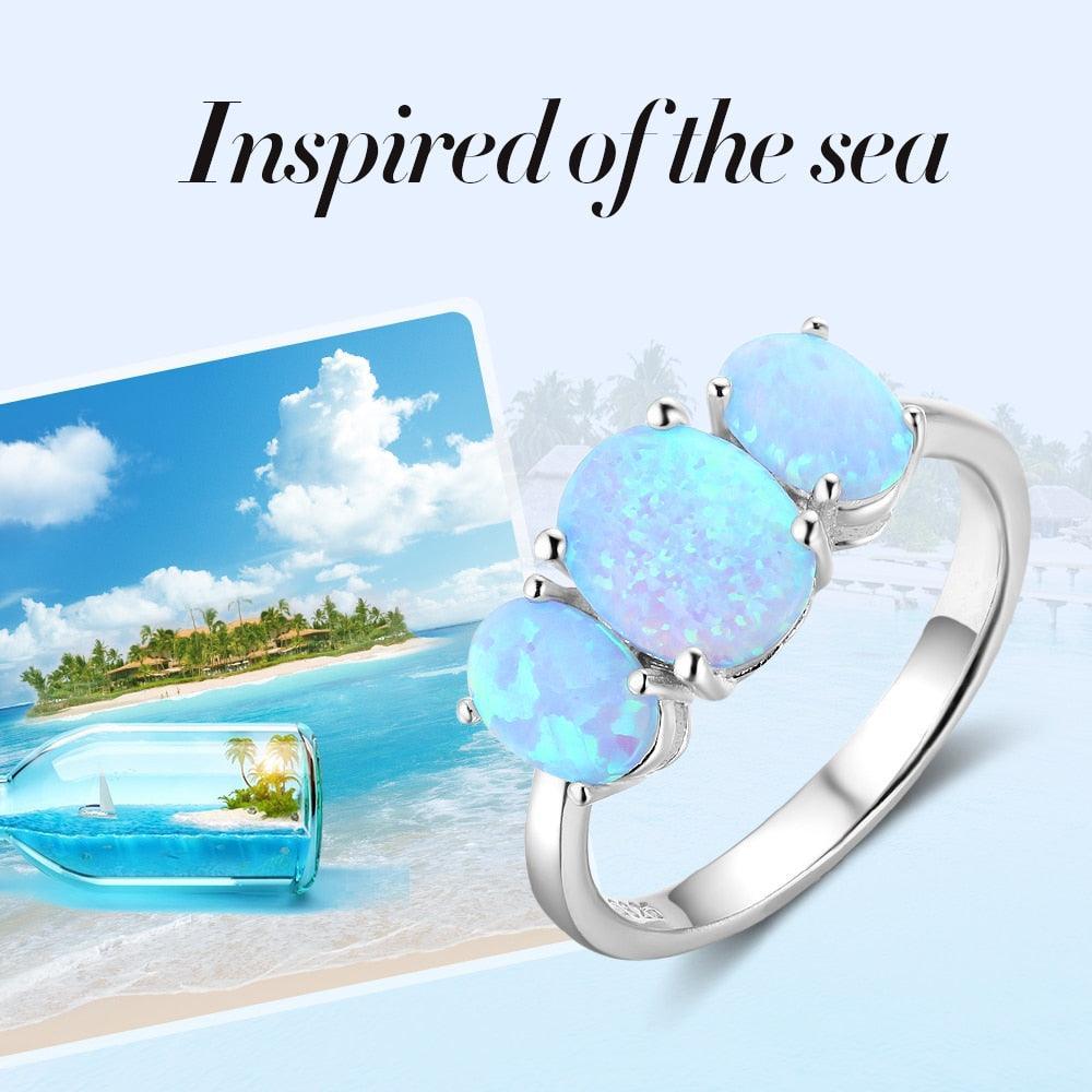 925 Sterling Silver Oval Blue Opal Stone Rings, Classy Jewelry Gift for Women - Personalized Jewel