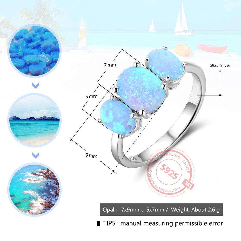 925 Sterling Silver Oval Blue Opal Stone Rings, Classy Jewelry Gift for Women - Personalized Jewel
