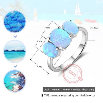 925 Sterling Silver Oval Blue Opal Stone Rings, Classy Jewelry Gift for Women - Personalized Jewel
